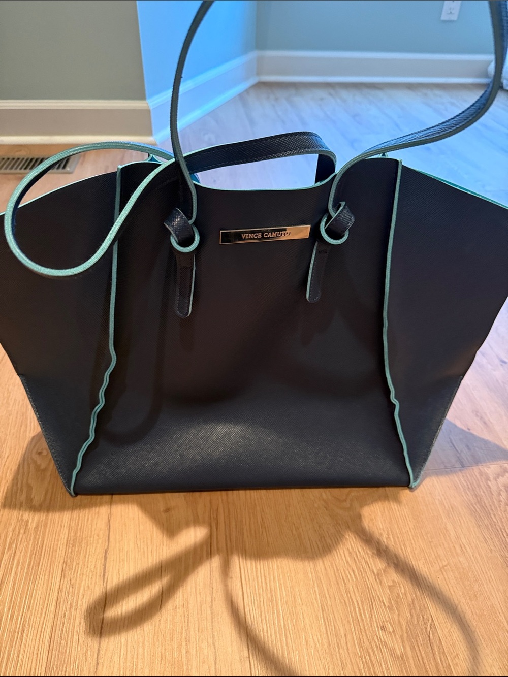 NWOT - Gorgeous Vince Camuto Navy Tote with Turquoise Trim and Interior Lining